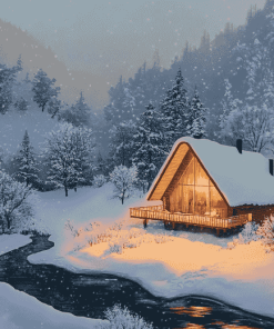 Amazing Snowy Bungalow Diamond Painting