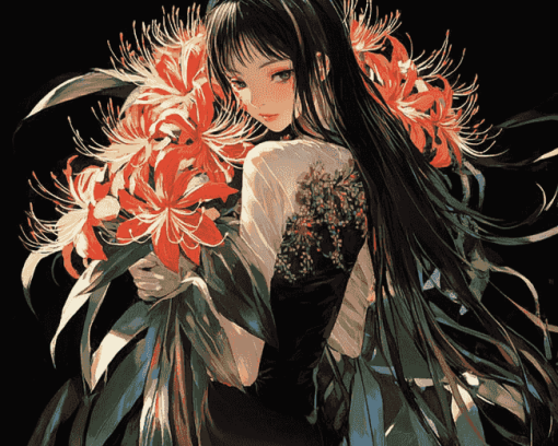 Anime Asian Girl with Spider Lilies Diamond Painting