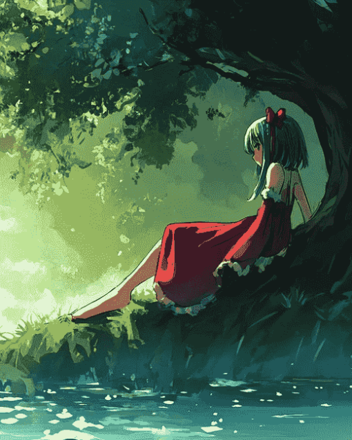 Anime Girl Under Tree Diamond Painting