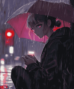 Anime Girl in Rain Diamond Painting