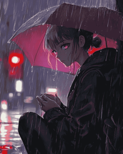 Anime Girl in Rain Diamond Painting