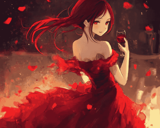 Anime Girls in Red Diamond Painting