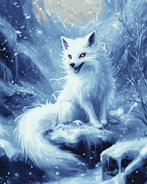 Arctic Fox Winter Scene Diamond Painting