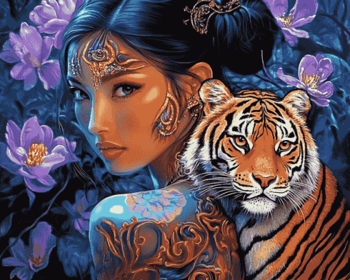 Asian Lady With Tiger Diamond Painting