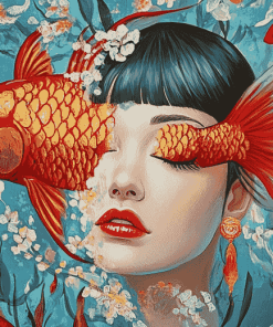 Asian Lady with Fish Diamond Painting