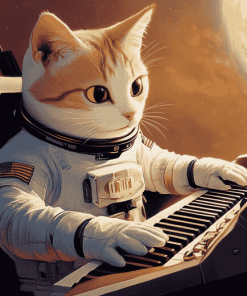 Astronaut Cats and Piano Diamond Painting