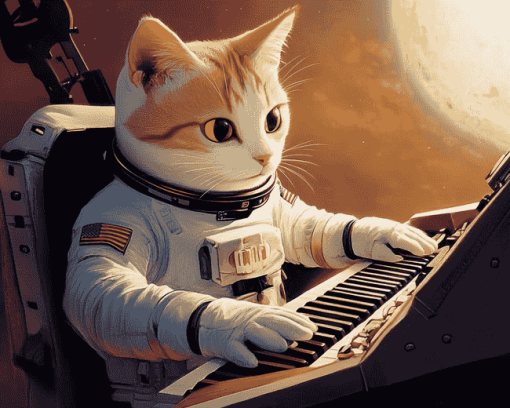 Astronaut Cats and Piano Diamond Painting