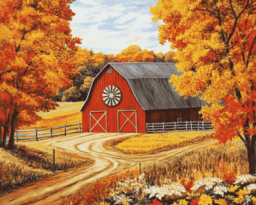 Autumn Barn Landscapes Diamond Painting