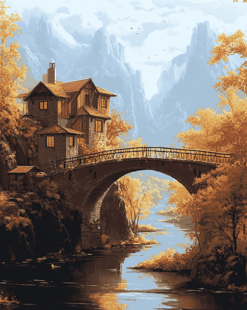 Autumn Bridge Valley Diamond Painting