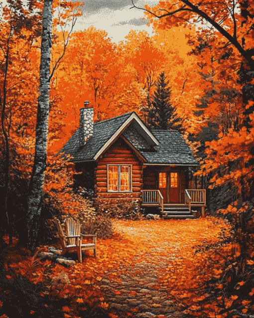 Autumn Cabin Retreat Diamond Painting