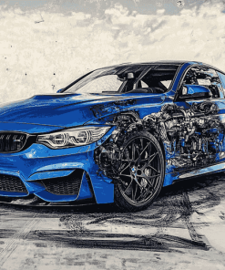 BMW M4 Blue Engines Diamond Painting