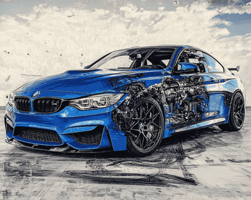 BMW M4 Blue Engines Diamond Painting