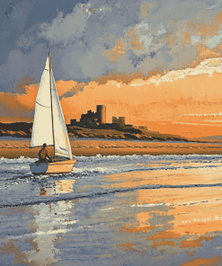 Bamburgh Beach Sailing by Bill Holkham Diamond Painting