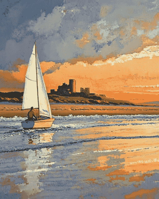 Bamburgh Beach Sailing by Bill Holkham Diamond Painting