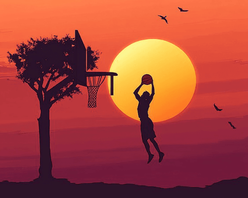 Basketball Sunset Silhouette Diamond Painting