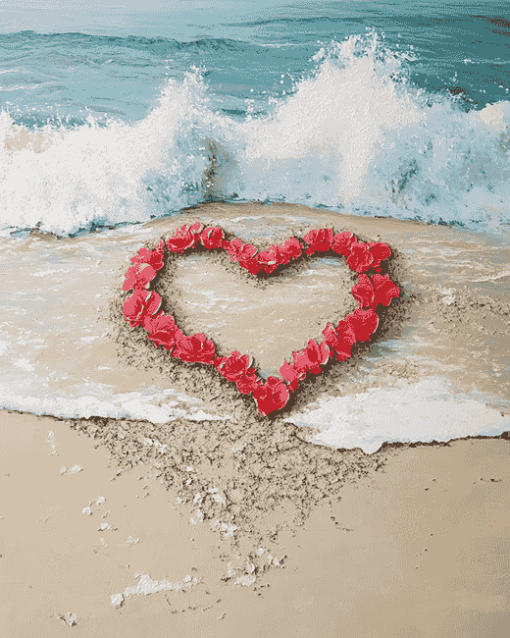 Beach Heart and Flower Seaside Diamond Painting