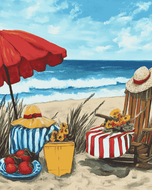 Beach Picnic Illustration Diamond Painting