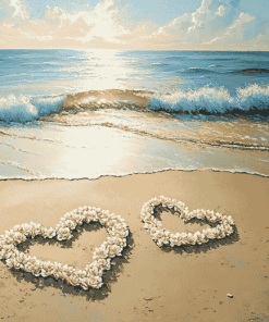 Beach Romance Hearts Diamond Painting