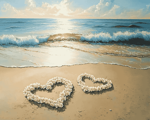 Beach Romance Hearts Diamond Painting