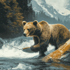 Bear Wildlife Fishing Diamond Painting