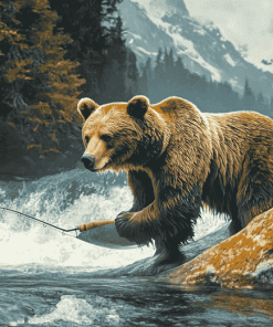 Bear Wildlife Fishing Diamond Painting