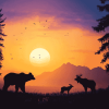 Bear and Elk Sunset Silhouette Diamond Painting