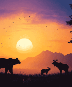 Bear and Elk Sunset Silhouette Diamond Painting