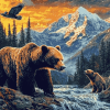 Bears and Eagles in Colorful Mountains Diamond Painting