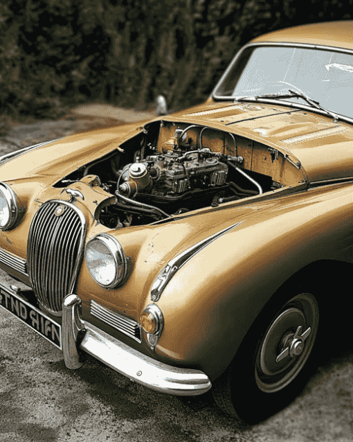 Beige Jaguar Vintage Engines Diamond Painting