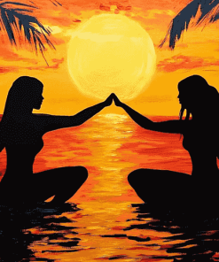 Best Friends Silhouette Sunset Diamond Painting