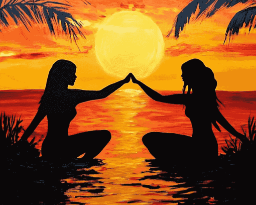 Best Friends Silhouette Sunset Diamond Painting