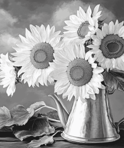 Black And White Sunflower Blossoms Diamond Painting