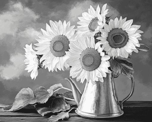 Black And White Sunflower Blossoms Diamond Painting