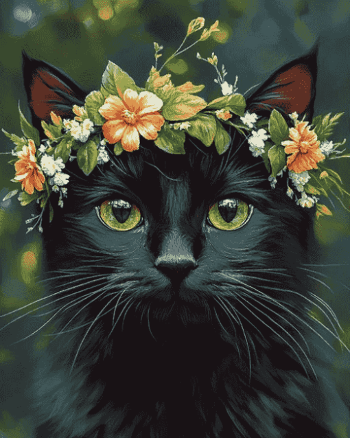 Black Cat Crowned Beauty Diamond Painting