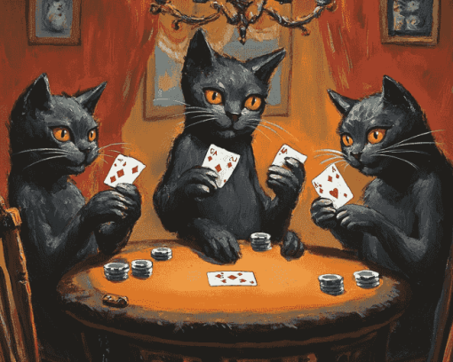 Black Cats Poker Fun Diamond Painting