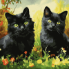 Black Cats in the Garden Diamond Painting