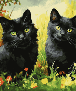 Black Cats in the Garden Diamond Painting