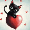 Black Kitty Heart Diamond Painting