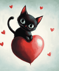 Black Kitty Heart Diamond Painting