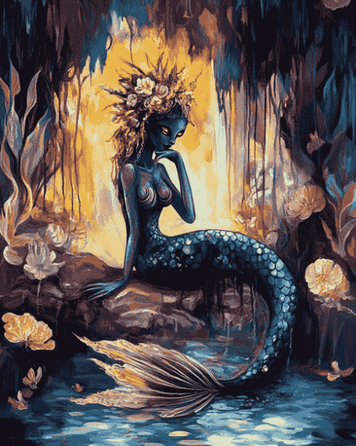 Black Mermaid Fantasy Diamond Painting