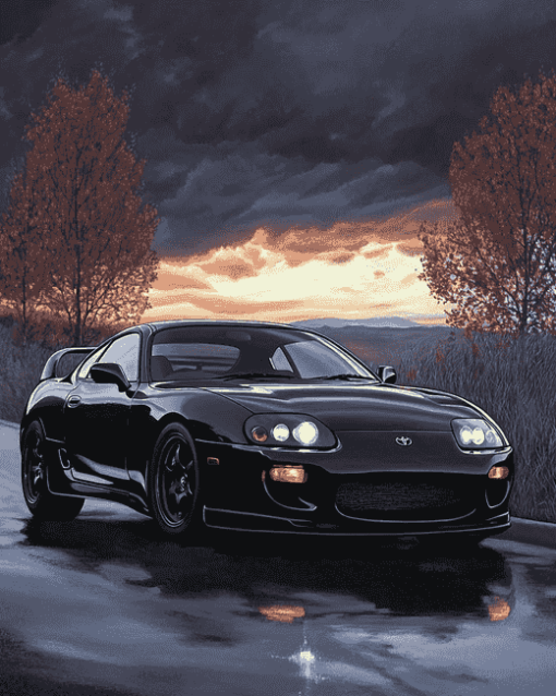 Black Toyota Supra JDM Cars Diamond Painting