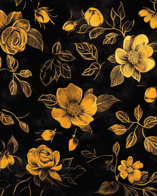 Black and Gold Floral Diamond Painting