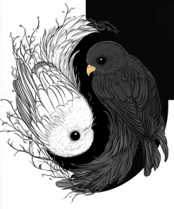 Black and White Birds Yin Yang Diamond Painting