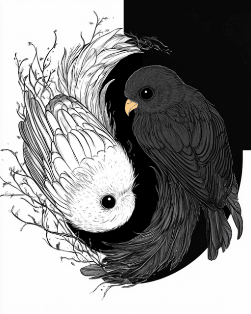 Black and White Birds Yin Yang Diamond Painting