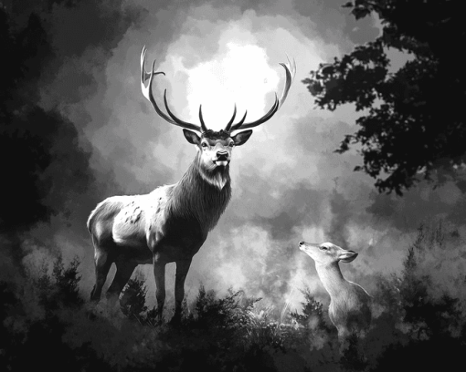 Black and White Deer Diamond Painting