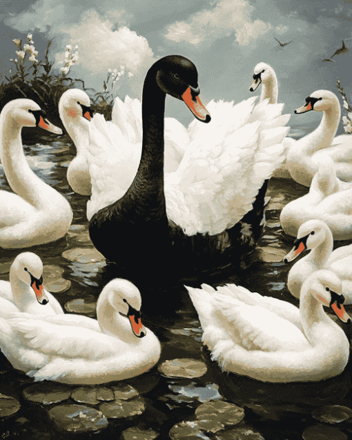 Black and White Swans Diamond Painting