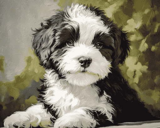 Black and White Tibetan Terrier Diamond Painting