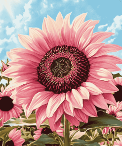 Blooming Pink Sunflowers Masterpiece Diamond Painting