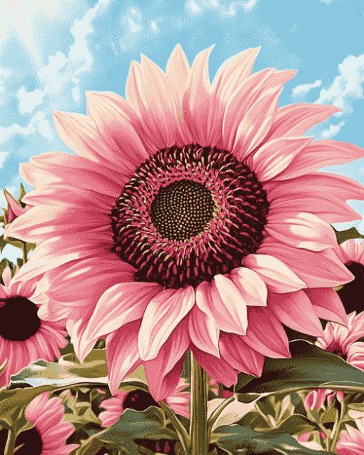 Blooming Pink Sunflowers Masterpiece Diamond Painting