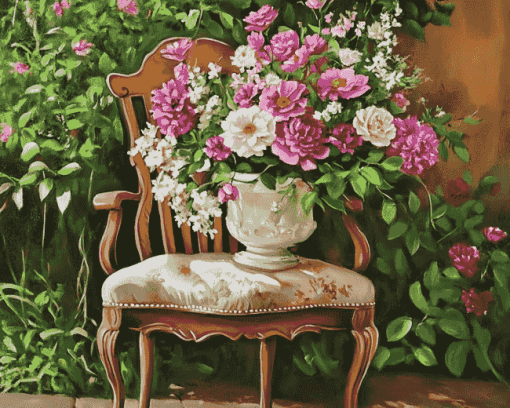 Blossoming Roses Chair Diamond Painting